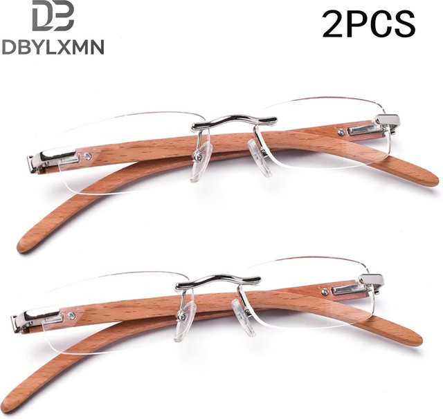 DBYLXMN Lesebrille, randlos, Holz, rechteckig, braun, Unisex - Bild 1