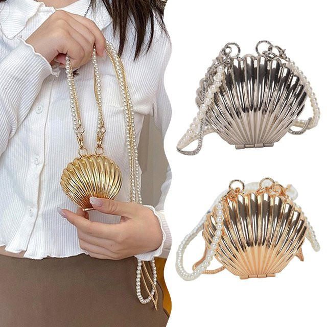 Umhängetasche Metall Shell, Perlenkette, Damen - Bild 1