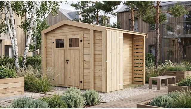 Weka Holz-Gartenhaus Killarney mit Satteldach in Natur Braun, B/T/H: 311 x 263 x 241 cm - Bild 1