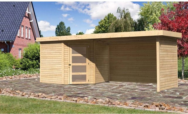 Karibu Holz-Gartenhaus Linköping mit Flachdach in Natur Braun für deinen überdachten Außenbereich B/T/H: 238 x 242 x 218 cm - Bild 1