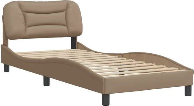 vidaXL Bettgestell aus Kunstleder in Cappuccino-Braun mit Kiefernholz, B/T/H: 90 x 190 x 103 cm - Bild 1