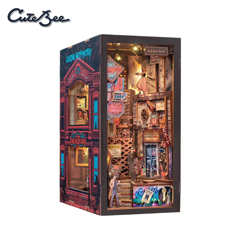 CUTEBEE DIY Book Nook Kit mit Lichtern, 3D-Holzpuzzle für Erwachsene, Miniatur-Bücherregal-Dekoration als Puppenhaus aus Holz in Multicolor - Bild 5
