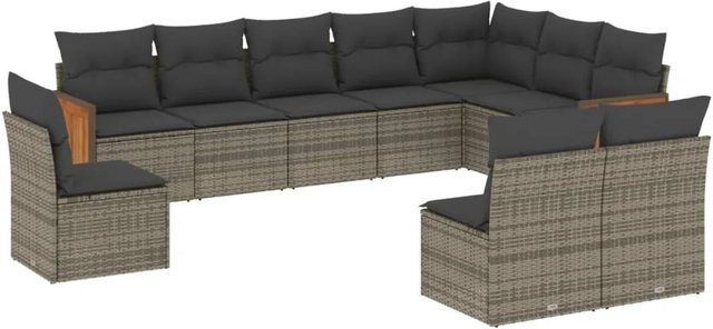 vidaXL 10-tlg Garten-Sofagarnitur in L-Form aus Polyrattan und Akazienholz, Grau - Bild 1
