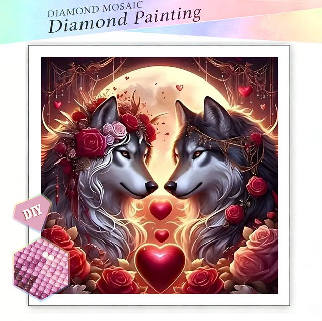 EverShine DIY Diamant-Mosaik Wolf und Rose Stickerei Set mit Rundbohrern in Multicolour, B/H: 20 x 20 cm - Bild 1