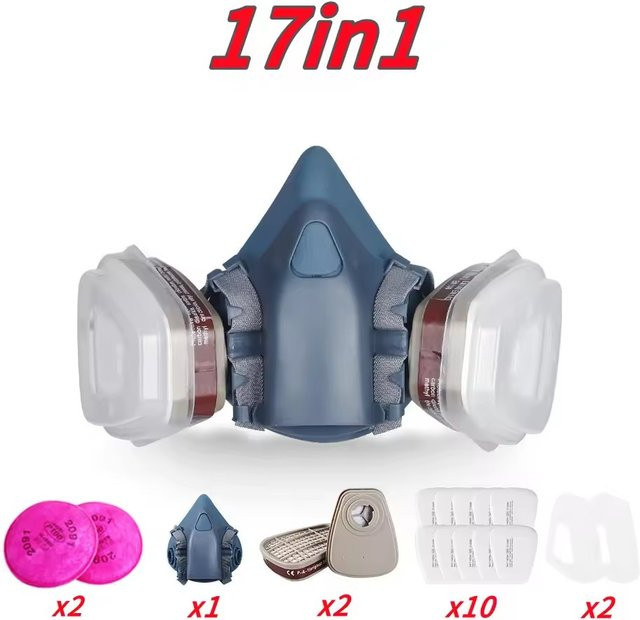 3M 17in1 Atemschutzmaske Halbgesichtsmaske mit Gasfilter für Staub und organische Dämpfe, Multicolour - Bild 1
