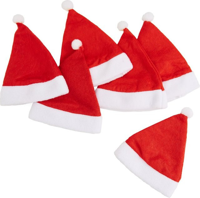 VBS Weihnachtsmützen in Rot und Weiß aus Polyester, 6 Stück für 8 cm Kopfdurchmesser - Bild 1