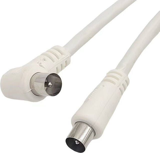 Weißes 75 Ohm TV RF Koaxialkabel mit 90 Grad Rechtwinklig IEC Stecker auf Stecker für Antenne und Set-Top-Box, doppelt abgeschirmt - Bild 1