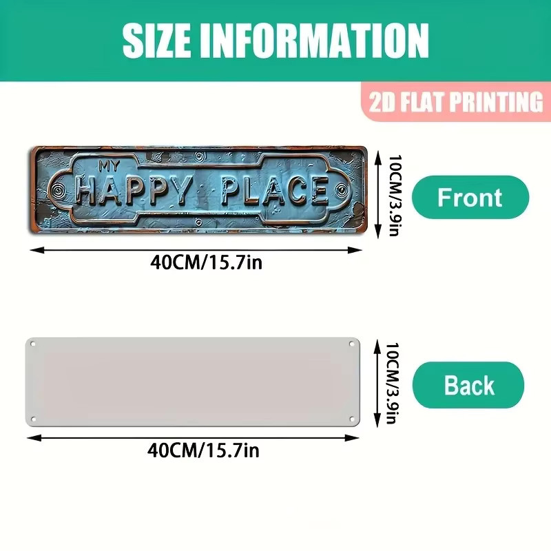Vintage-Wandschild My Happy Place von HELLOYOUNG aus Aluminium in Blaugrün mit weißem Schriftzug, rechteckige Metall-Wanddekoration - Bild 3
