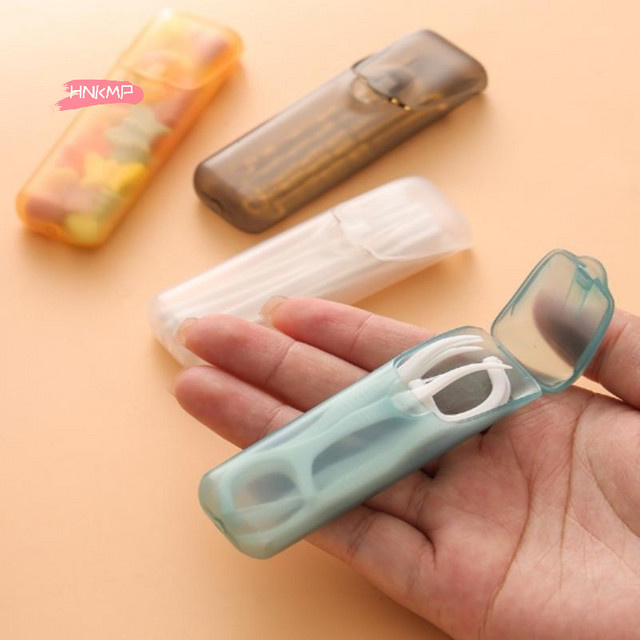 HNKMP Tragbare Mini-Aufbewahrungsbox aus Kunststoff, transparent, ideal für Zahnstocher und Wattestäbchen auf Reisen - Bild 1