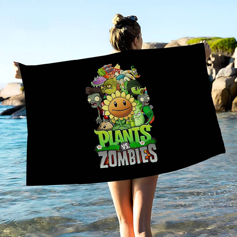 Dalangpa Mikrofaser Strandtuch Plants Vs Zombies Design, Saugfähiges Pooltuch in Weiß und Multicolour, Breite: 30 cm, Höhe: 60 cm - Bild 1