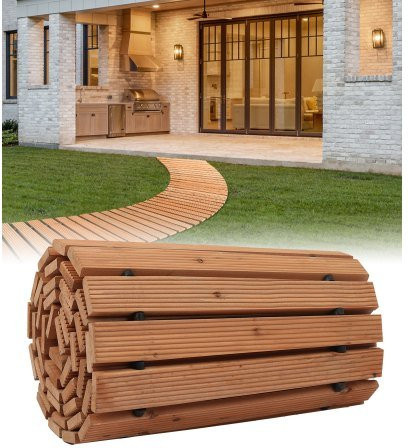 VEVOR Holz Gartenweg aus Zedernholz, geschwungener Outdoor Gehweg mit rutschfester Oberfläche und Drahtseilverbindung, B: 244 cm, B: 43 cm - Bild 1