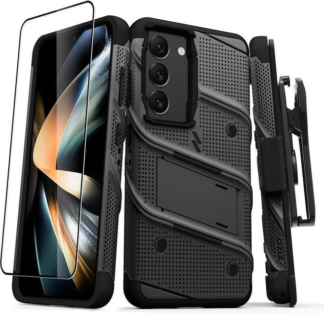 Zizo Bolt Serie Panzerhülle für Samsung Galaxy S23 mit 9H Glas und Ständer in Schwarz - Bild 1