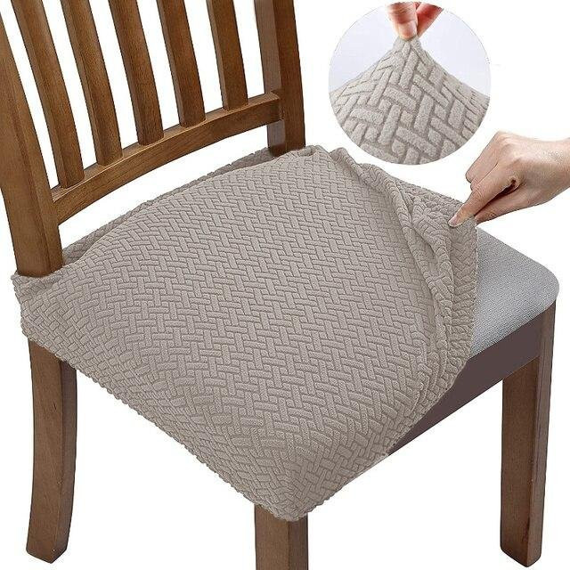 QLHZEIT Jacquard-Stuhlsitzbezüge aus Stretch-Spandex in Beige, waschbare und abnehmbare Polsterstuhl-Sitzbezüge für Esszimmerstühle - Bild 1
