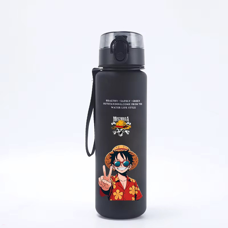 Bandai Sport-Trinkflasche mit Strohhalm für Kinder, Cartoon Anime Design, mattiert, 650 ml - Bild 1