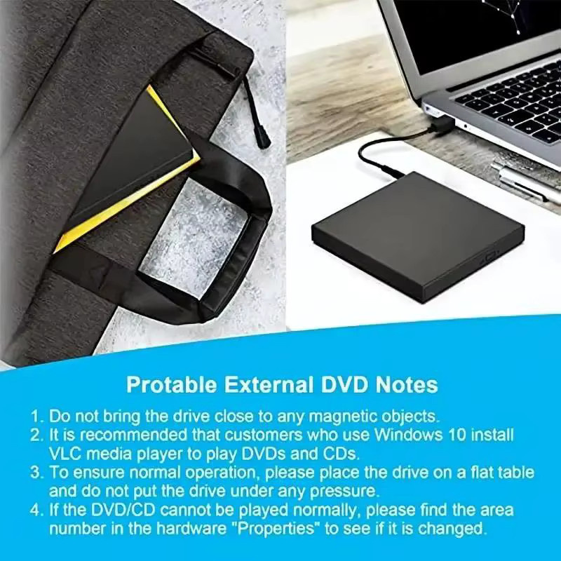 Mrgabwte Externes USB 3.0 CD-DVD-Laufwerk, Schreibfähiges CD-RW-Laufwerk und DVD-ROM-Player in Schwarz für Laptop und Desktop PC - Bild 4