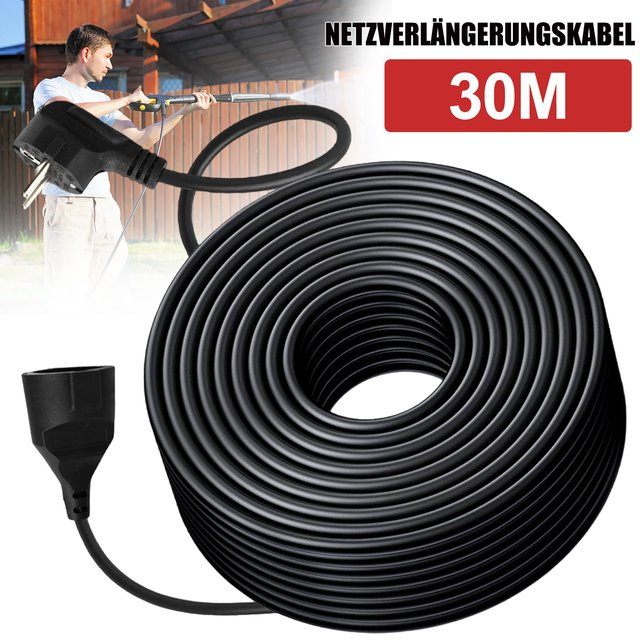 Verlängerungskabel für den Garten in Schwarz, 30 m Länge für Gartengeräte - Bild 1