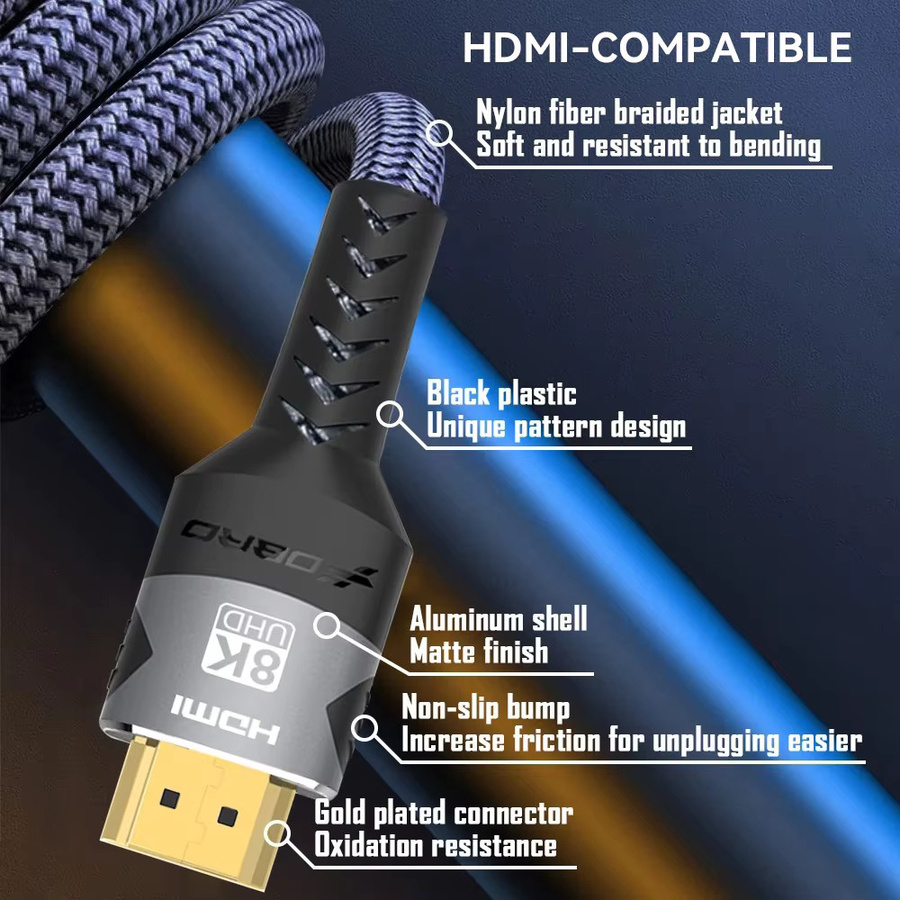 VAORLO HDMI 2.1 Kabel mit 48Gbps für 8K@60Hz und 4K@120Hz, unterstützt eARC und HDR für PC, PS5 und TV-Box - Bild 6