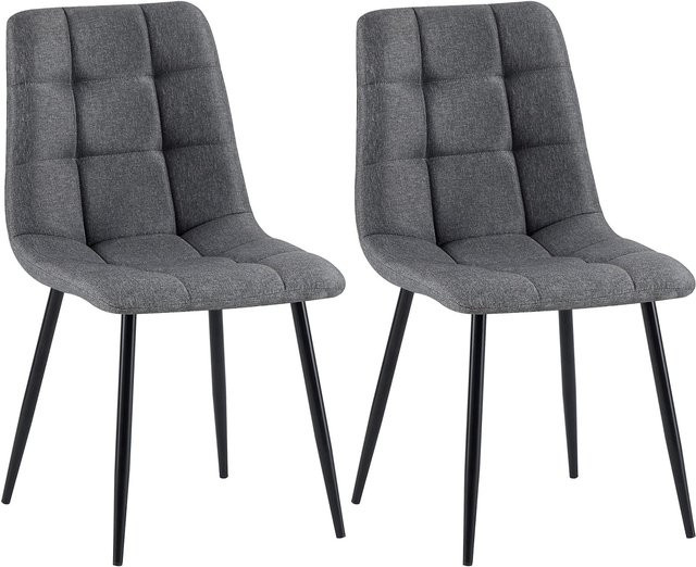CLP 2er Set Esszimmerstühle Tilde, moderne Polsterstühle mit gestepptem Stoffbezug in Grau und Metallgestell, bis 150 kg belastbar - Bild 1