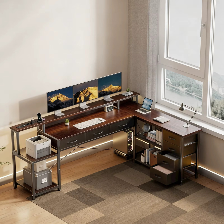 ThomP Eckschreibtisch in L-Form als moderner Gaming Tisch und Computertisch für dein Home Office in Braun - Bild 6