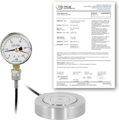 PCE Instruments Hydraulischer Kraftaufnehmer PCE-HFG 25K-E100-ICA mit Schleppzeiger in Silber aus Stahl inkl. ISO-Zertifikat (0-25000 N) - Bild 1