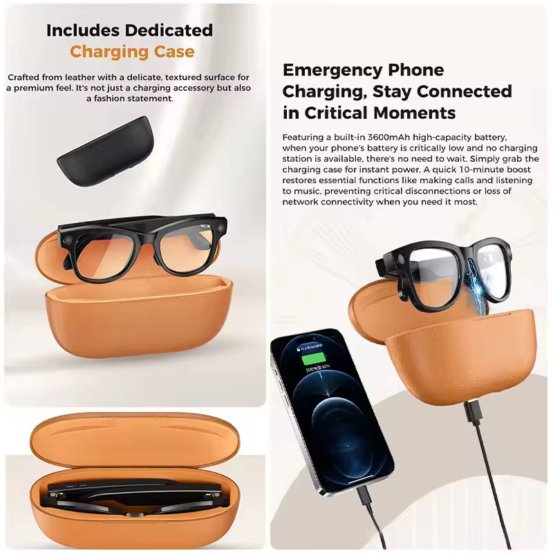 GUHUAVMI M02 Ultra Smart AI-Brille mit 1080P HD-Kamera, ChatGPT, 32GB Speicher und Ladecase Powerbank in Schwarz oder Blau - Bild 2