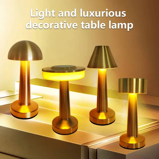 GGBEE LED-Tischlampe mit Touch-Steuerung und Dimmer, kabellose Schreibtischlampe in Gold/Messing, wiederaufladbares Nachtlicht für Schlafzimmer und Home Office - Bild 1