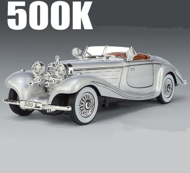 Linyi toy car 1936 Benz 500K Automodell, 1:24, mit Licht und Sound, Grau - Bild 1