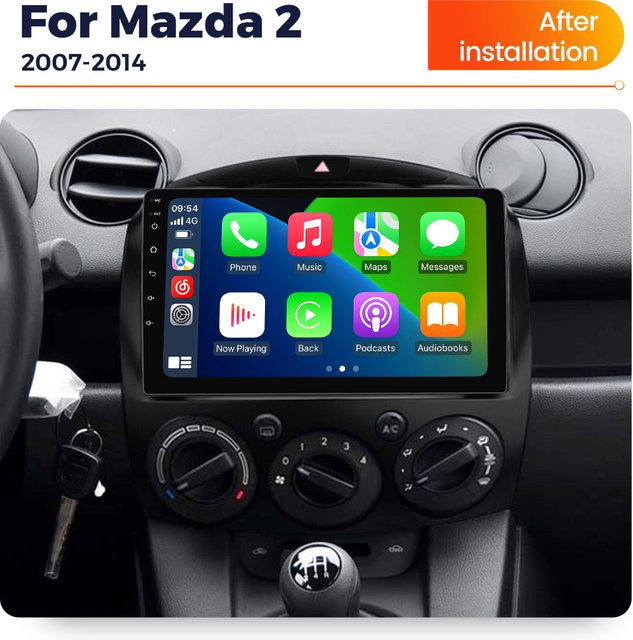 MEKEDE Autoradio für Mazda 2 2007 - 2014 mit IPS-Bildschirm, kabellosem CarPlay, Bluetooth, GPS und DSP Stereo System in Schwarz - Bild 1