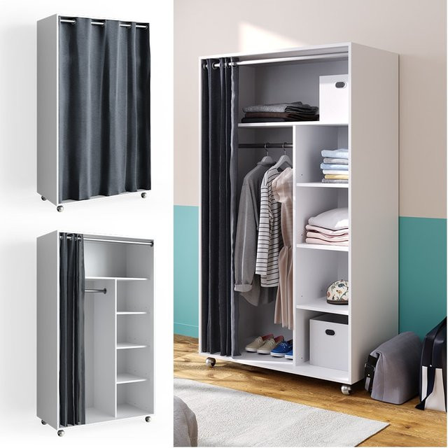 Vicco Mobiler Kleiderschrank Doros Garderobe Weiß, B: 100 cm, H: 168 cm, offen und rollbar - Bild 1