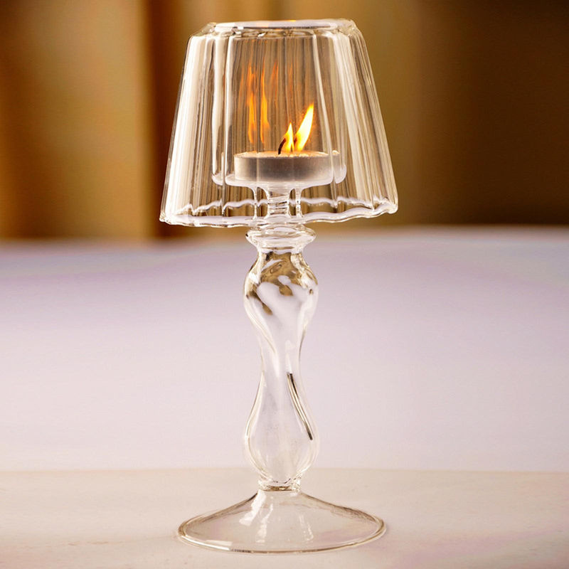 Tooarts Glas Kerzenhalter in Tischlampen-Form, transparent, modern, für Stumpenkerzen, Stabkerzen und Teelichter - Bild 5