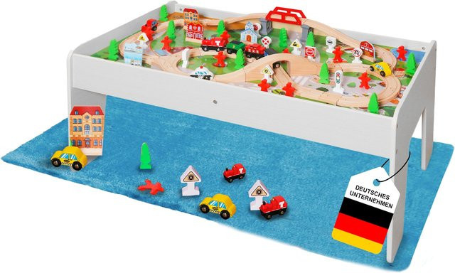 Coemo Holzeisenbahn Spieltisch, Weiß, 90-teiliges Set - Bild 1
