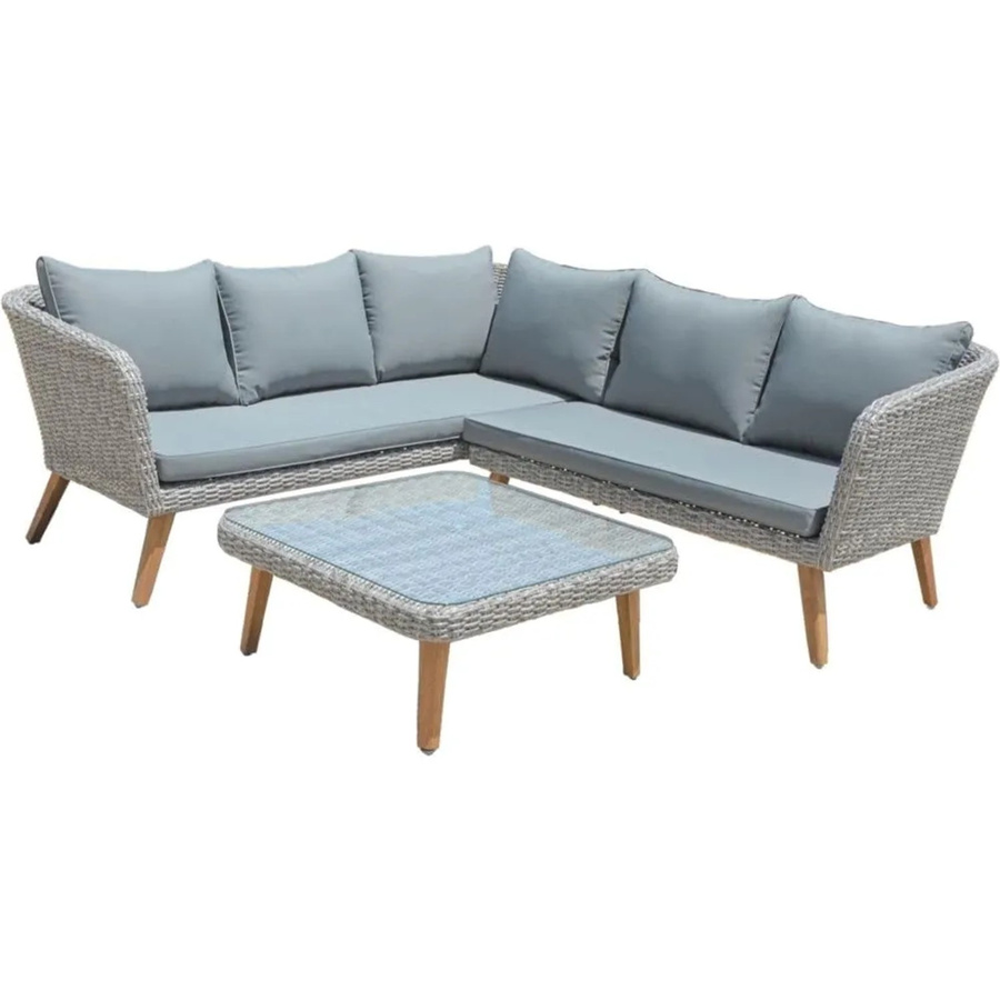 DELUKE Gartenloungeset DUBAI aus Akazienholz in Grau - Bild 2
