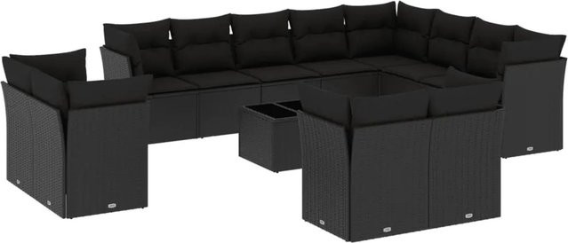 vidaXL 13-tlg Garten-Sofagarnitur aus Poly-Rattan mit Kissen in Schwarz - Bild 1