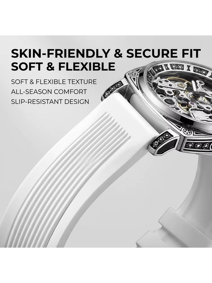 CAROTIF Armbanduhr Automatik, Silber, Silikonarmband, Herren - Bild 5