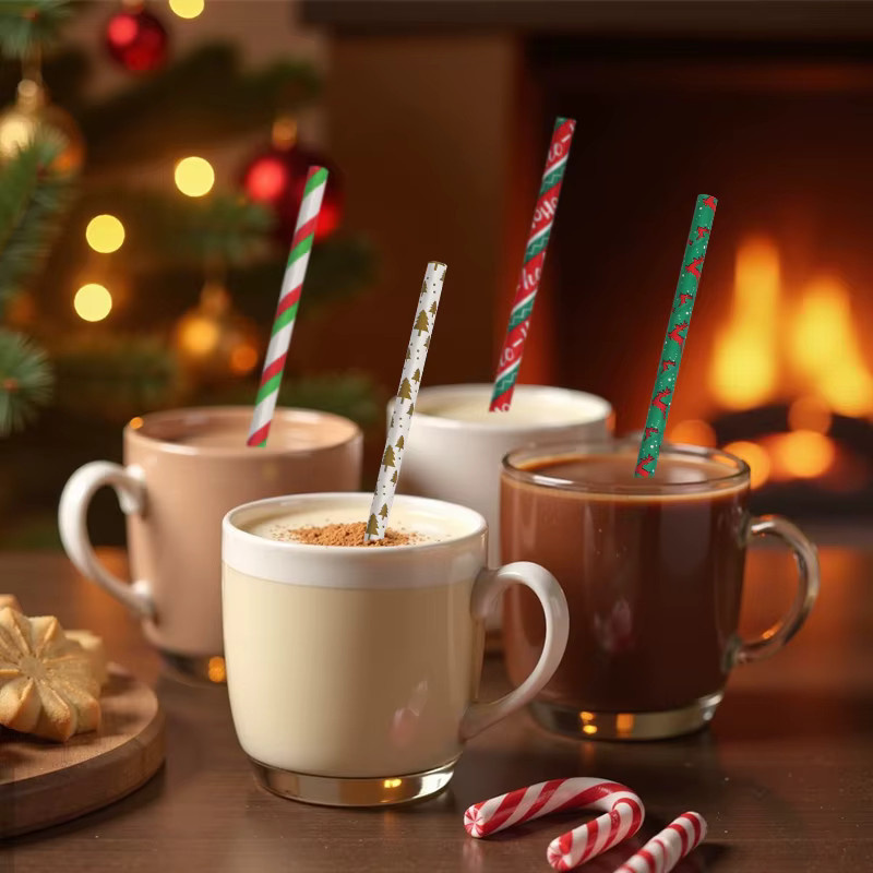 ZQNYCY 100 Stück Einweg Papier Strohhalme für Weihnachten und Neujahr, bunt gemischt - Bild 3