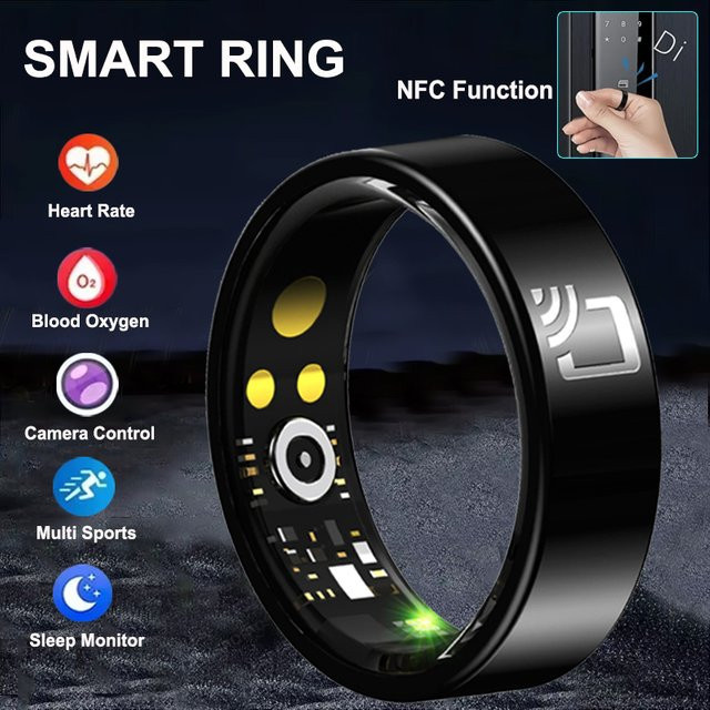 Luxuglow Smart Ring Schwarz mit Ladehülle für Herzfrequenz, Blutsauerstoff und Schlafmonitoring, NFC-fähig und 5ATM wasserdicht, Unisex - Bild 1