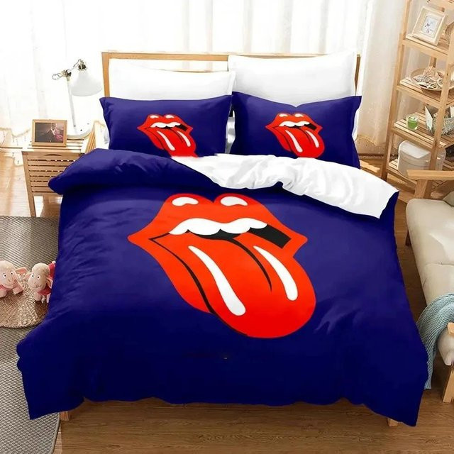 Rolling Stones Logo Bettwäsche-Set mit 3D-Druck von Lodestar in Blau, bestehend aus Bettbezug und Kissenbezug, Breite: 70 cm, Länge: 133 cm - Bild 1