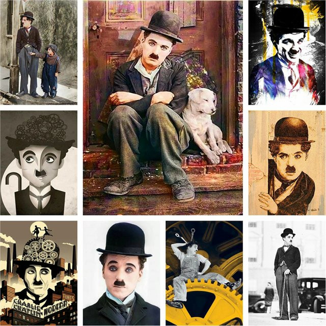 YUTTEE DIY Diamantmalerei Kit Charlie Chaplin Motiv mit runden Steinen in Multicolor - Bild 1