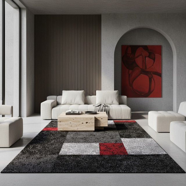 Kurzflorteppich LATEMAR von Kadima Design, kariert, Rot/Mehrfarbig, B: 80 cm, T: 150 cm - Bild 1