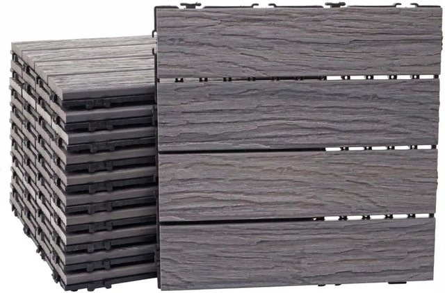 MCW WPC Bodenfliesen E19 Holzoptik mit 3D-Struktur Linear in antik-Braun, 11 Stück à 30 x 30 cm, Gesamtfläche 1 qm - Bild 1