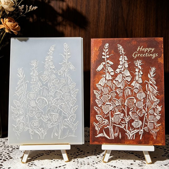 Prägeschablone Frühlings-Windspiel-Gras mit Rehmannia-Blumenstrauß-Muster aus Kunststoff für handgemachte Karten - Bild 1