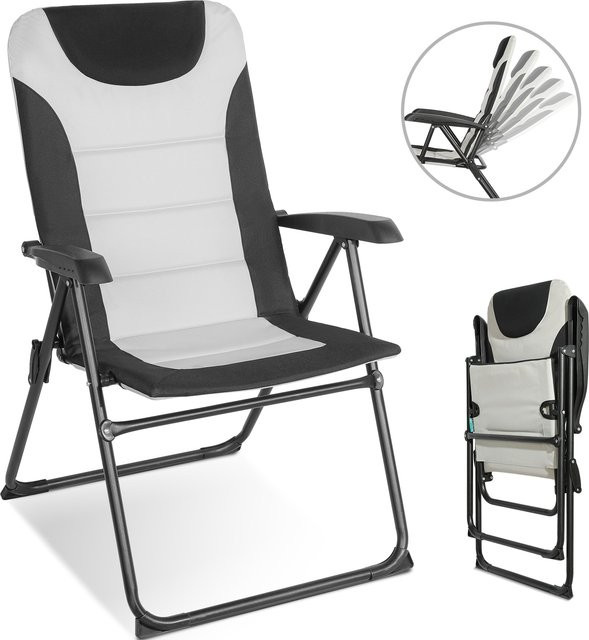 HOMECALL Campingstuhl klappbarer Gartenstuhl aus Polyester und Stahl mit 5-fach verstellbarer Rückenlehne, weiß/schwarz - Bild 1