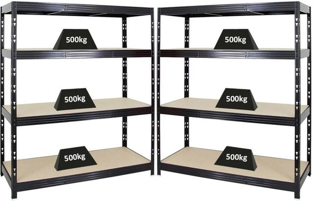 PROREGAL Rhino Schwerlastregal Set 2er Pack Schwarz mit 4 verstellbaren MDF-Ebenen, H x B x T: 180 x 160 x 60 cm - Bild 1