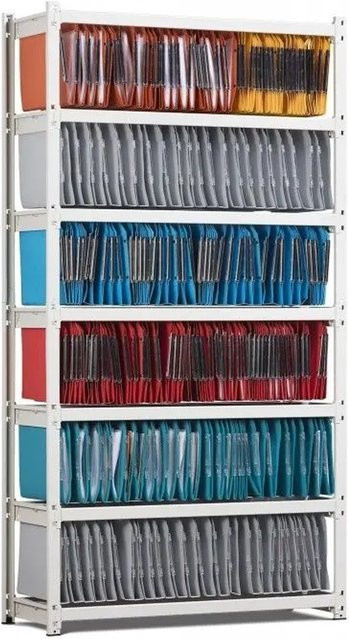 PROREGAL Hängeregister-Regal aus Stahl mit 6 Ebenen und offenen Fachböden, Lichtgrau, H x B x T: 200 x 154 x 37 cm - Bild 1
