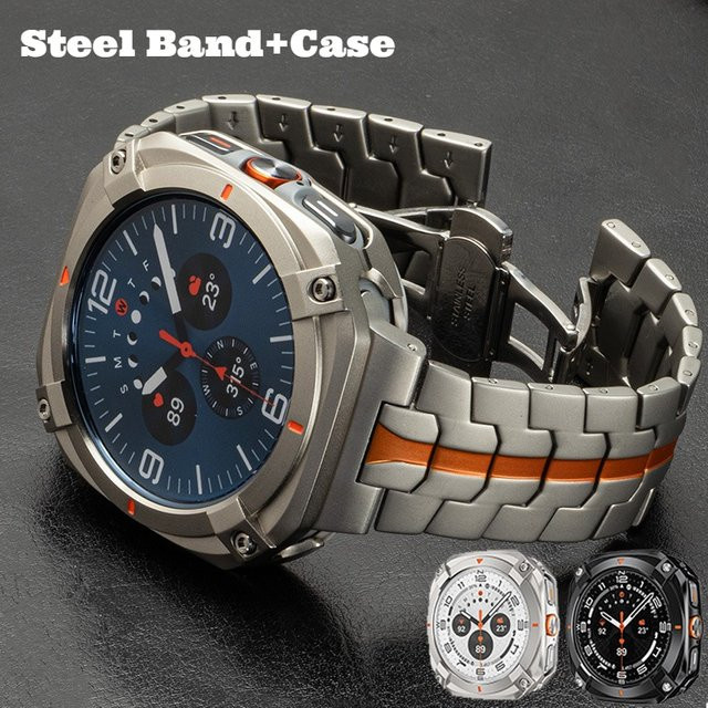 CHIICSMART Uhrenarmband und Gehäuse für Samsung Galaxy Watch Ultra 47mm, Edelstahl, Silber, Herren - Bild 1