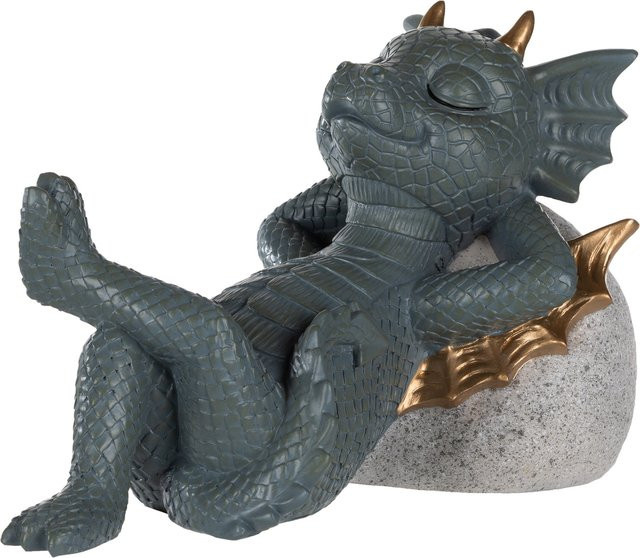 LED-Gartenfigur schlafender Drache von GardenHero in Grau aus Stein - Bild 1