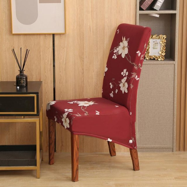 Yiran Furniture Elastischer Stuhlbezug mit Floral-Design für Esszimmerstühle, Schwarz und Rot, B/T/H: 42 cm - Bild 1