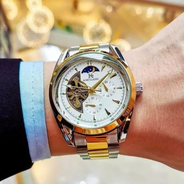 AOKULASIC Armbanduhr Automatik, Edelstahl, rund, Weiß, Herren - Bild 1