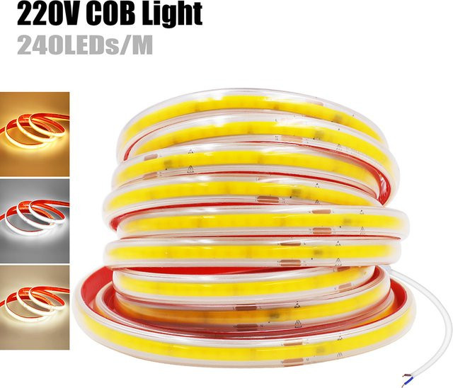 RAZEND Dimmbares LED-COB-Streifenlicht mit 240 LEDs, 220 V, Selbstklebend, RA90, Flexible Bandlampe für Lineare Beleuchtung und Heimdekoration - Bild 1