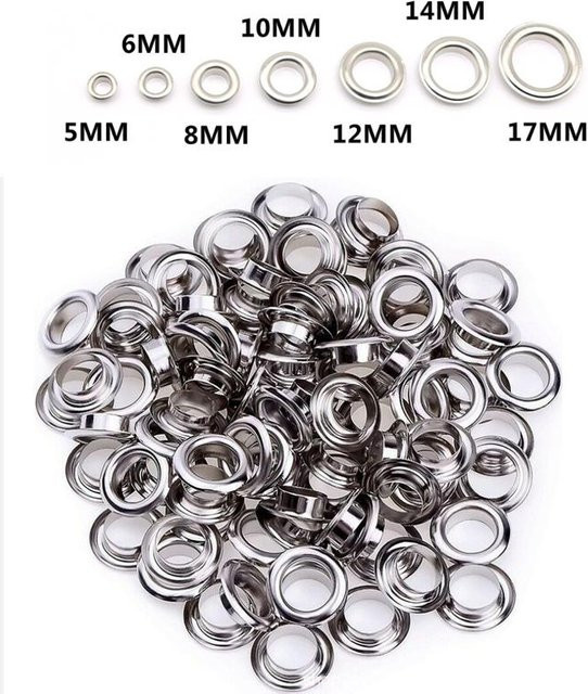 100 Stück Ösen mit Unterlegscheiben aus Messing für Leder-Handwerk und Reparaturen, Farbe: Silber, Durchmesser: 5,5 mm - Bild 1